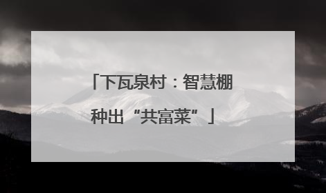 下瓦泉村：智慧棚种出“共富菜”